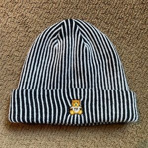 Teddy Fresh White and Black Stripe Two Toned Beanie